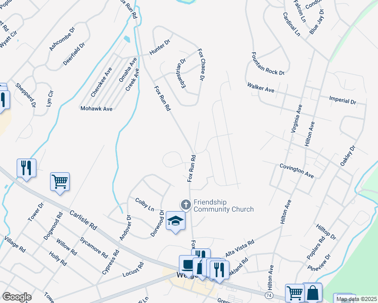 map of restaurants, bars, coffee shops, grocery stores, and more near 3500 Fox Run Road in Dover
