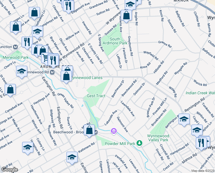map of restaurants, bars, coffee shops, grocery stores, and more near 827 Homestead Avenue in Havertown