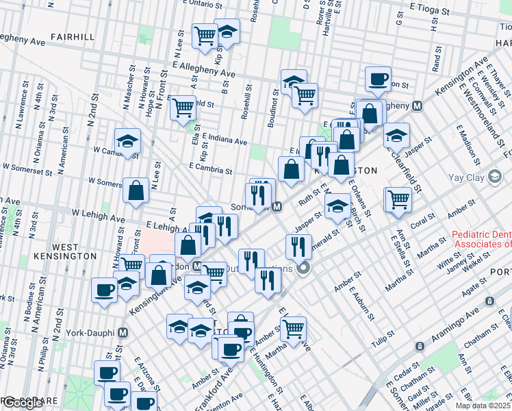 map of restaurants, bars, coffee shops, grocery stores, and more near 429 East Somerset Street in Philadelphia