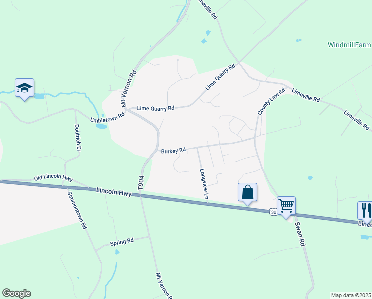 map of restaurants, bars, coffee shops, grocery stores, and more near 5769 Burkey Road in Gap
