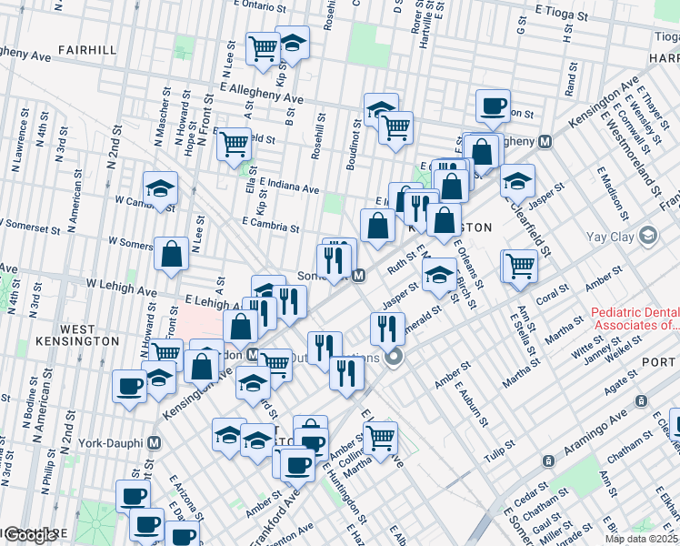 map of restaurants, bars, coffee shops, grocery stores, and more near 439 West Somerset Street in Philadelphia