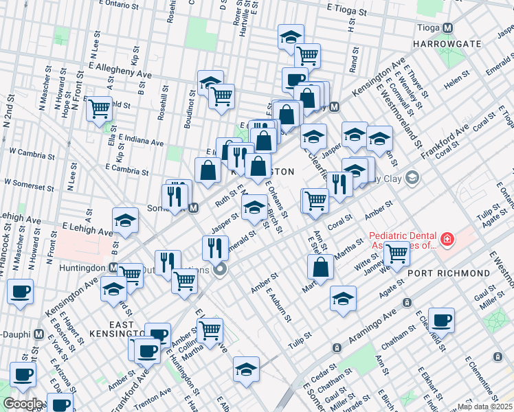 map of restaurants, bars, coffee shops, grocery stores, and more near 1907 East Monmouth Street in Philadelphia