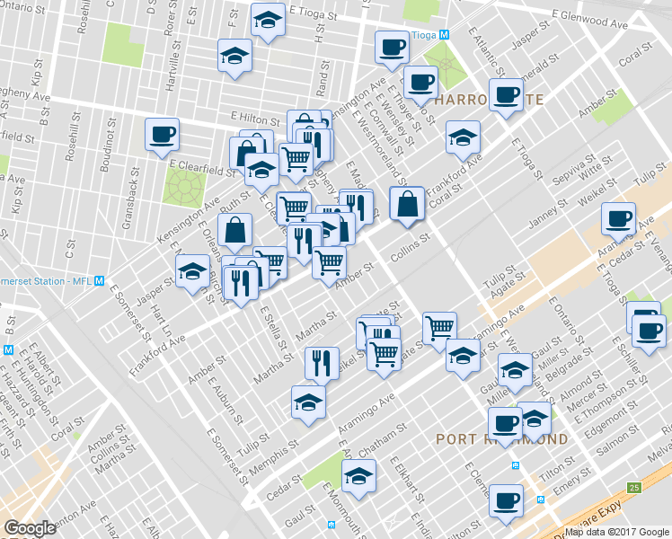 map of restaurants, bars, coffee shops, grocery stores, and more near 2063 East Clementine Street in Philadelphia