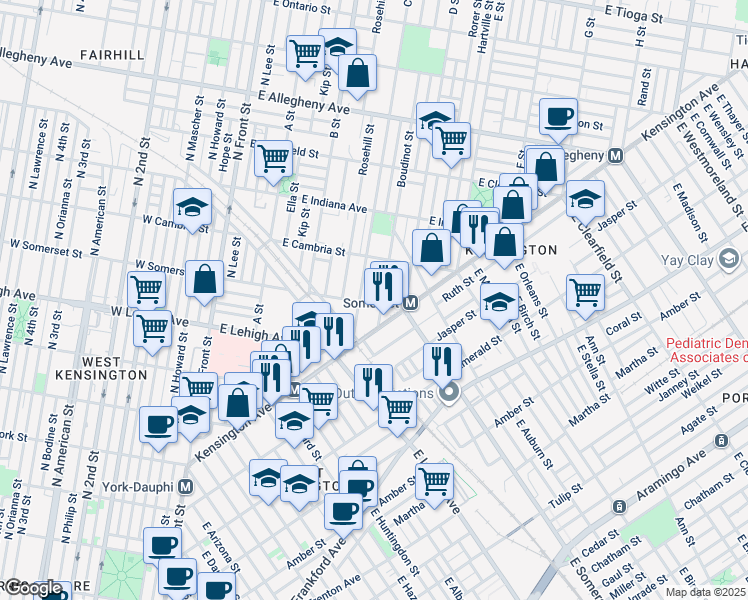 map of restaurants, bars, coffee shops, grocery stores, and more near 419 East Somerset Street in Philadelphia