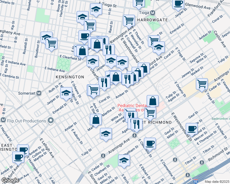 map of restaurants, bars, coffee shops, grocery stores, and more near 2063 East Clementine Street in Philadelphia