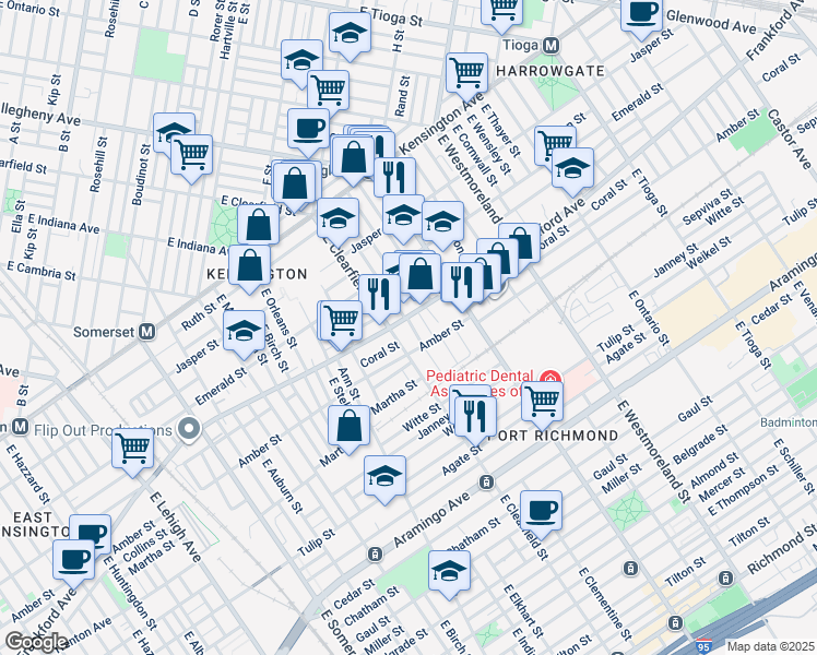 map of restaurants, bars, coffee shops, grocery stores, and more near 2054 East Clementine Street in Philadelphia