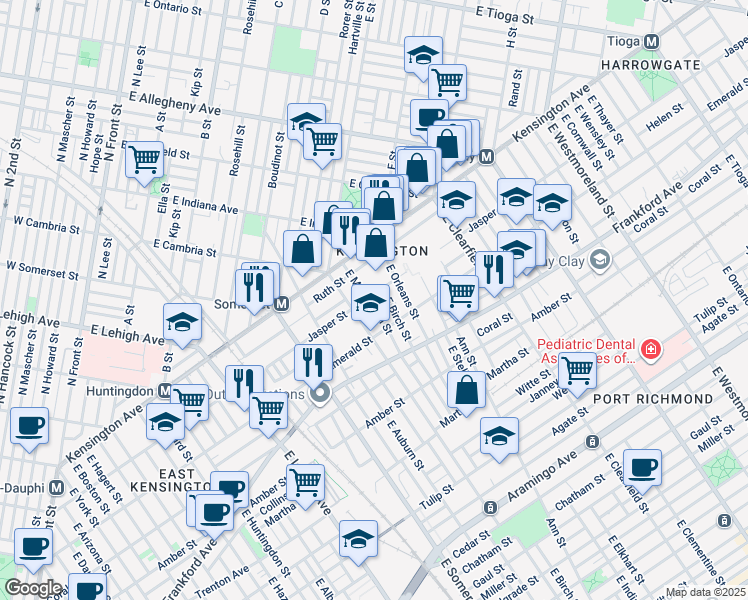 map of restaurants, bars, coffee shops, grocery stores, and more near 1905 East Monmouth Street in Philadelphia