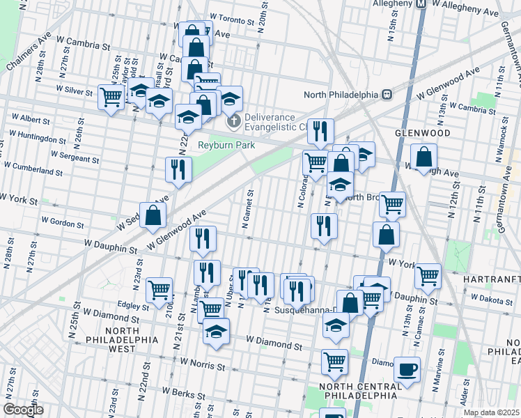 map of restaurants, bars, coffee shops, grocery stores, and more near 2463 North 19th Street in Philadelphia