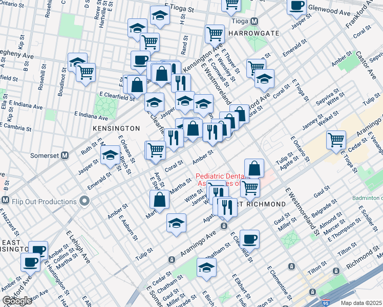 map of restaurants, bars, coffee shops, grocery stores, and more near 2083 East Lippincott Street in Philadelphia
