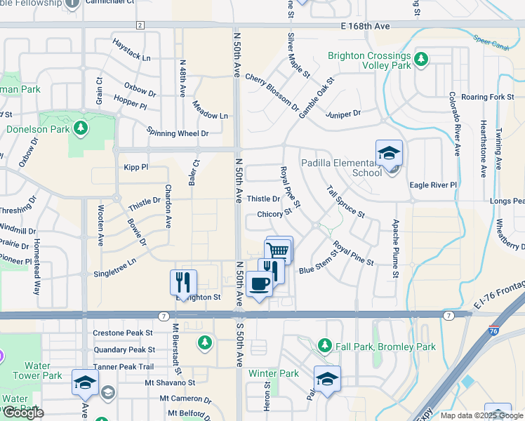 map of restaurants, bars, coffee shops, grocery stores, and more near 5152 Chicory Street in Brighton