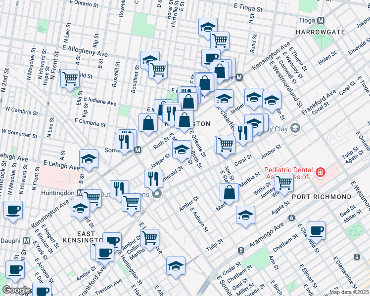 map of restaurants, bars, coffee shops, grocery stores, and more near 1912 East Monmouth Street in Philadelphia