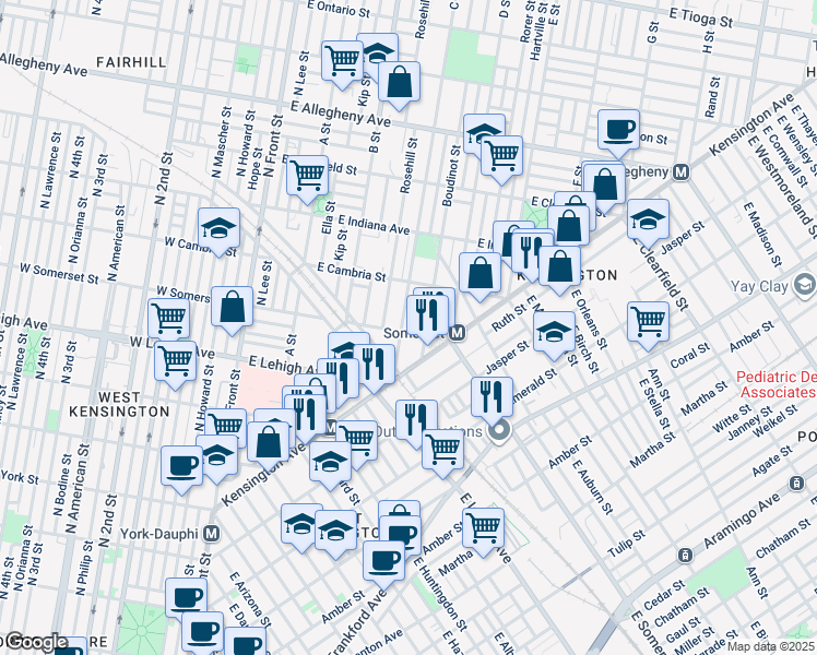 map of restaurants, bars, coffee shops, grocery stores, and more near 407 East Somerset Street in Philadelphia