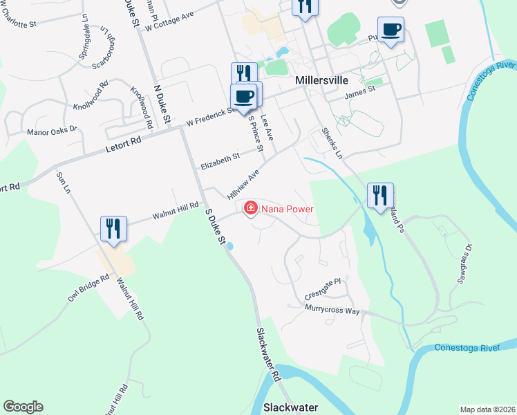 map of restaurants, bars, coffee shops, grocery stores, and more near 3 Laurelgate Place in Millersville