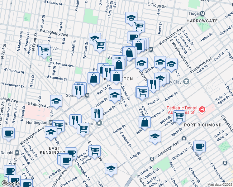 map of restaurants, bars, coffee shops, grocery stores, and more near 1912 East Monmouth Street in Philadelphia
