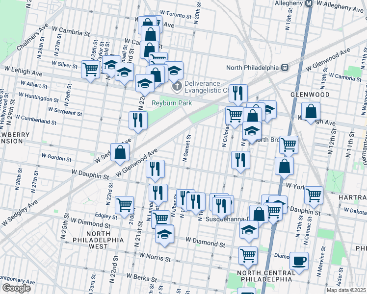 map of restaurants, bars, coffee shops, grocery stores, and more near 2465 North Opal Street in Philadelphia