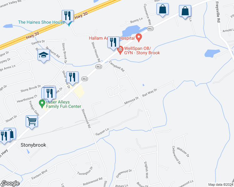 map of restaurants, bars, coffee shops, grocery stores, and more near 505 Sage Drive in York