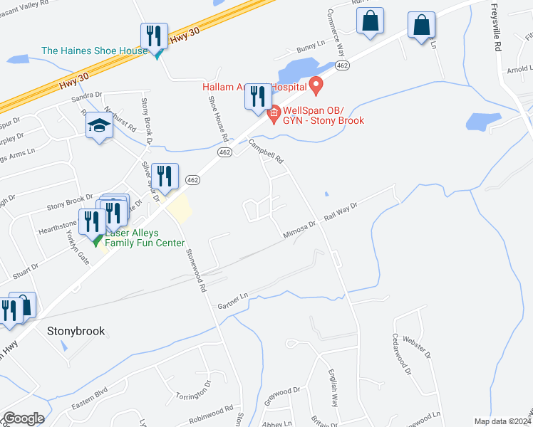 map of restaurants, bars, coffee shops, grocery stores, and more near 410 Mimosa Drive in East York
