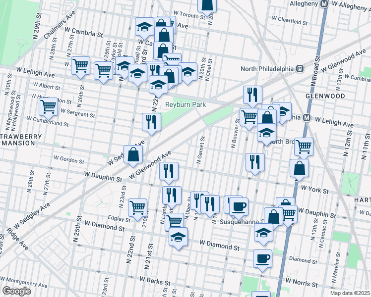 map of restaurants, bars, coffee shops, grocery stores, and more near 2000 West Hagert Street in Philadelphia