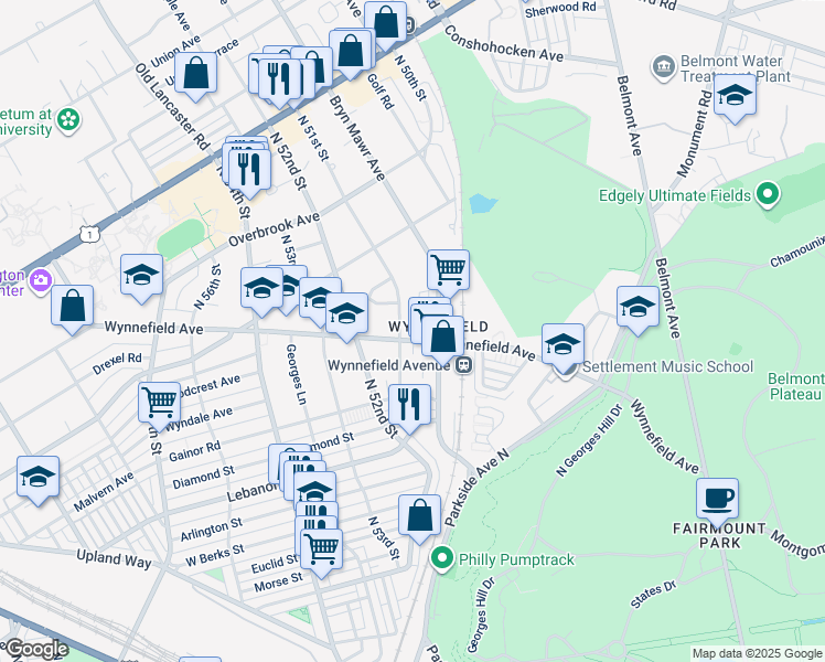 map of restaurants, bars, coffee shops, grocery stores, and more near in Philadelphia