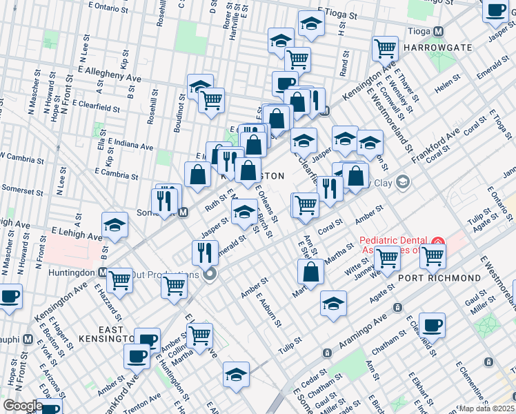 map of restaurants, bars, coffee shops, grocery stores, and more near 1915 East Birch Street in Philadelphia