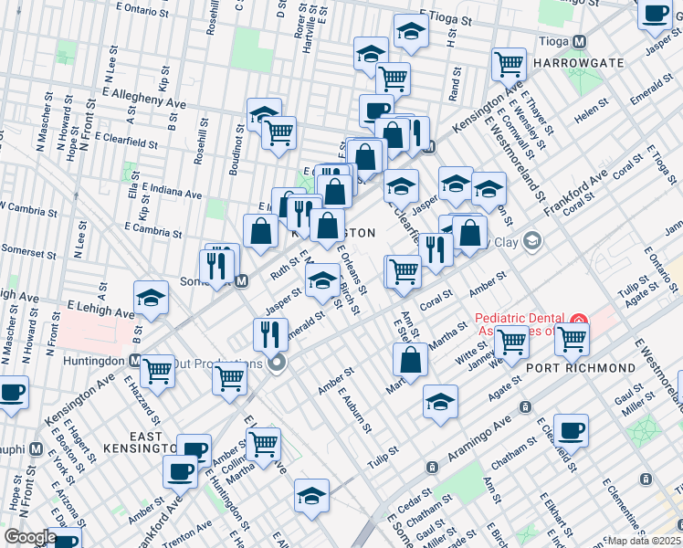map of restaurants, bars, coffee shops, grocery stores, and more near 1915 East Birch Street in Philadelphia