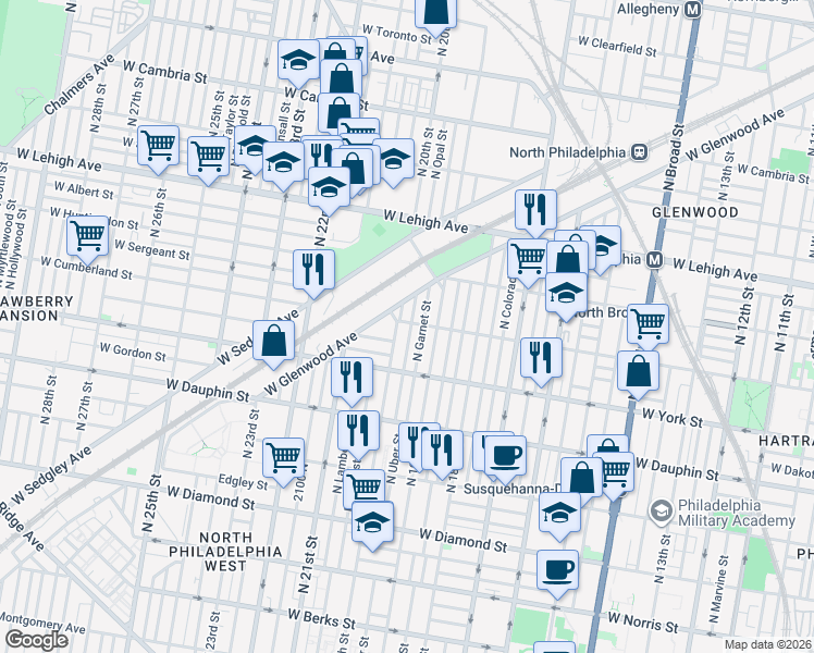 map of restaurants, bars, coffee shops, grocery stores, and more near 2000 West Hagert Street in Philadelphia