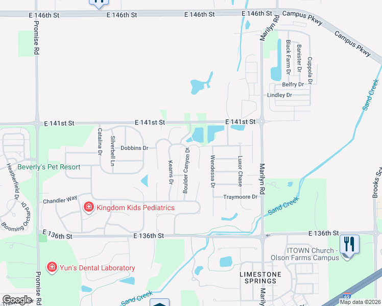 map of restaurants, bars, coffee shops, grocery stores, and more near 13976 Palodura Court in Fishers