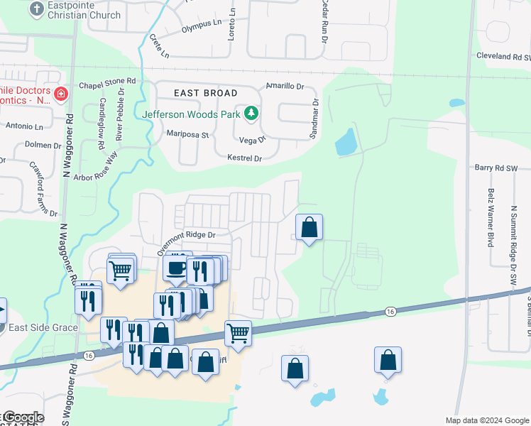 map of restaurants, bars, coffee shops, grocery stores, and more near 333 Preswicke Mill in Blacklick