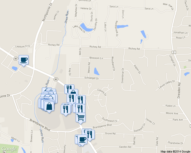 map of restaurants, bars, coffee shops, grocery stores, and more near 1035 Schlaegel Drive in Zanesville