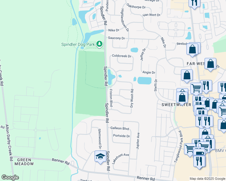 map of restaurants, bars, coffee shops, grocery stores, and more near 2016 Friston Boulevard in Hilliard