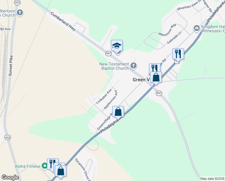 map of restaurants, bars, coffee shops, grocery stores, and more near 5202 Lockaber Avenue in Chambersburg