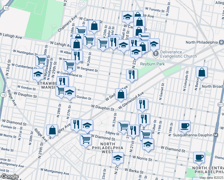 map of restaurants, bars, coffee shops, grocery stores, and more near 2326 West Hagert Street in Philadelphia