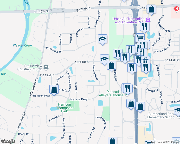 map of restaurants, bars, coffee shops, grocery stores, and more near 8930 Winthrop Place in Fishers