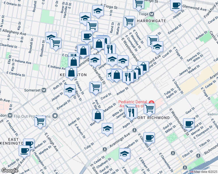 map of restaurants, bars, coffee shops, grocery stores, and more near 2063 East Clearfield Street in Philadelphia
