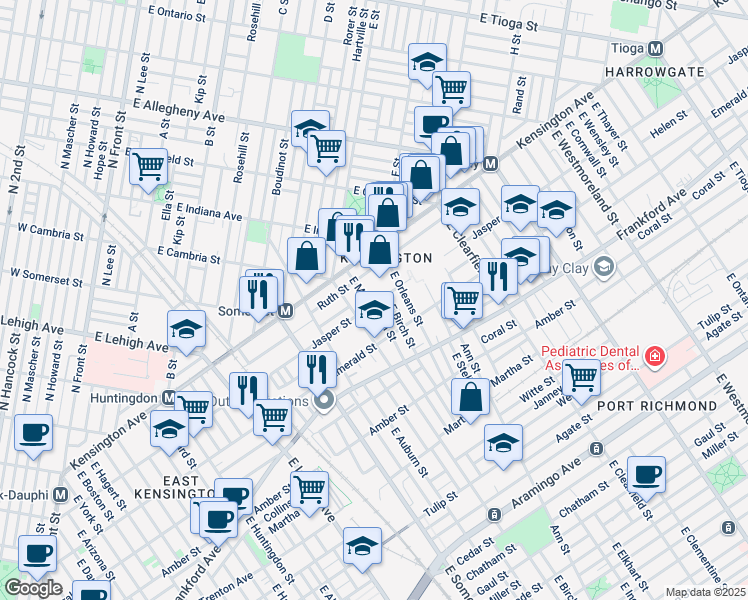 map of restaurants, bars, coffee shops, grocery stores, and more near 1853 East Monmouth Street in Philadelphia
