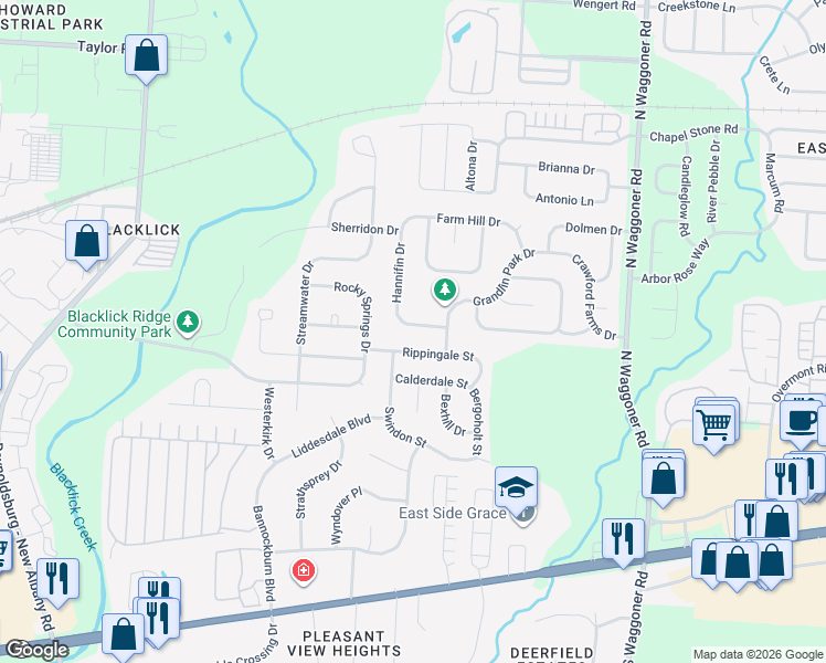 map of restaurants, bars, coffee shops, grocery stores, and more near 7634 Rippingale Street in Blacklick