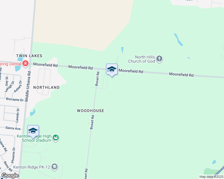 map of restaurants, bars, coffee shops, grocery stores, and more near 2613 Moorefield Road in Springfield