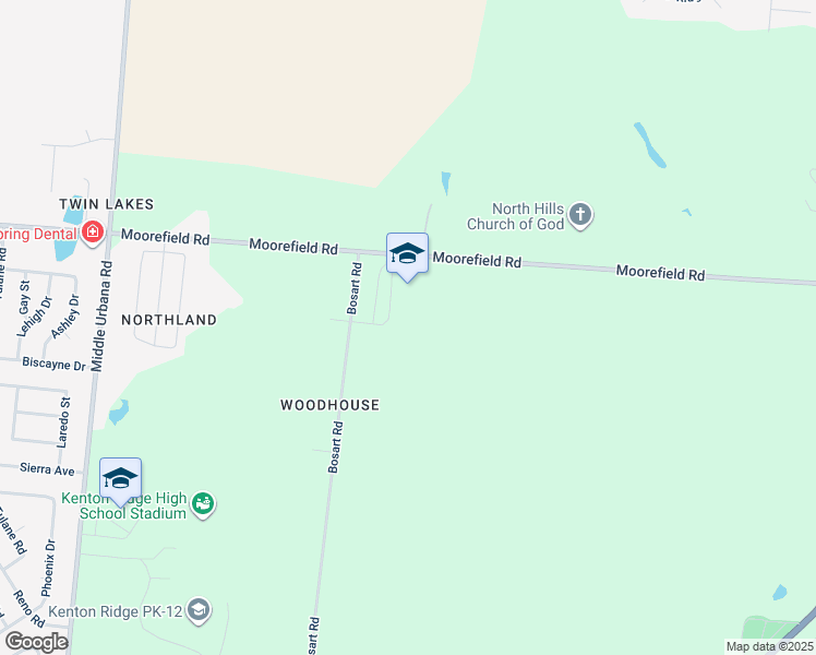 map of restaurants, bars, coffee shops, grocery stores, and more near 2613 Moorefield Road in Springfield