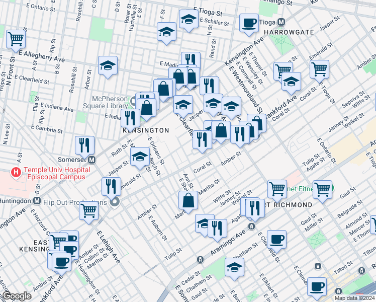 map of restaurants, bars, coffee shops, grocery stores, and more near 3060 Frankford Avenue in Philadelphia