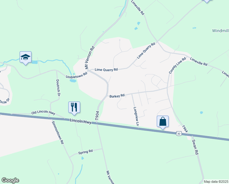 map of restaurants, bars, coffee shops, grocery stores, and more near 5769 Burkey Road in Gap