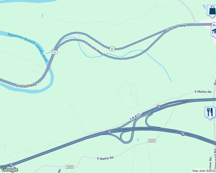 map of restaurants, bars, coffee shops, grocery stores, and more near 136 Slippery Hollow Road in Breezewood