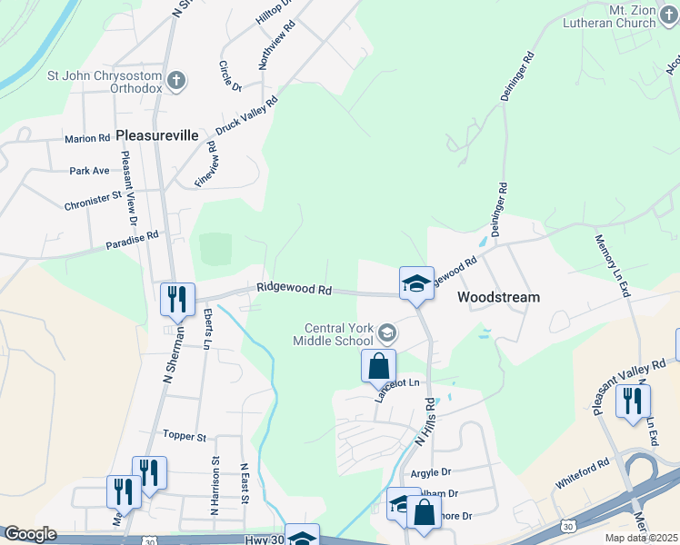 map of restaurants, bars, coffee shops, grocery stores, and more near 2045 Herman Court in York