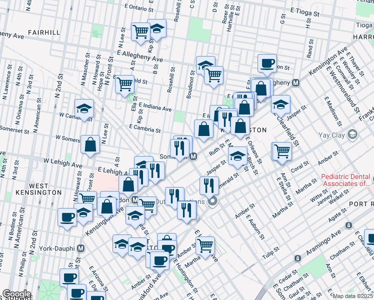 map of restaurants, bars, coffee shops, grocery stores, and more near 442 East Auburn Street in Philadelphia