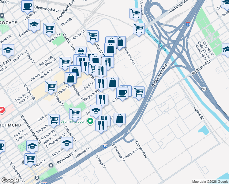 map of restaurants, bars, coffee shops, grocery stores, and more near 10 in Philadelphia