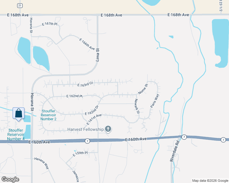 map of restaurants, bars, coffee shops, grocery stores, and more near 11440 East 162nd Drive in Brighton
