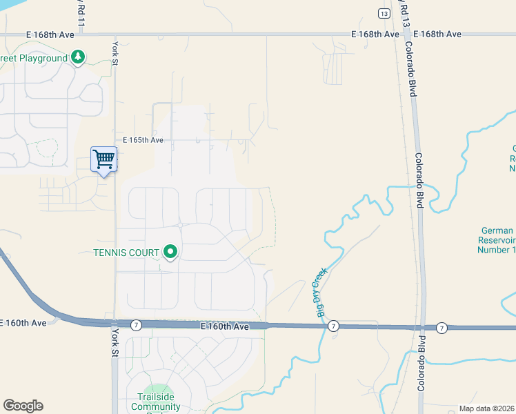 map of restaurants, bars, coffee shops, grocery stores, and more near 16324 Saint Paul Street in Thornton