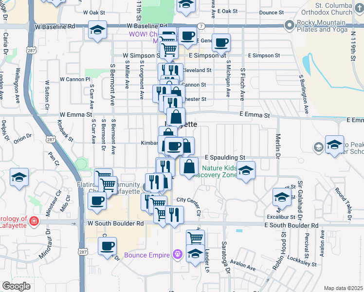 map of restaurants, bars, coffee shops, grocery stores, and more near in Lafayette