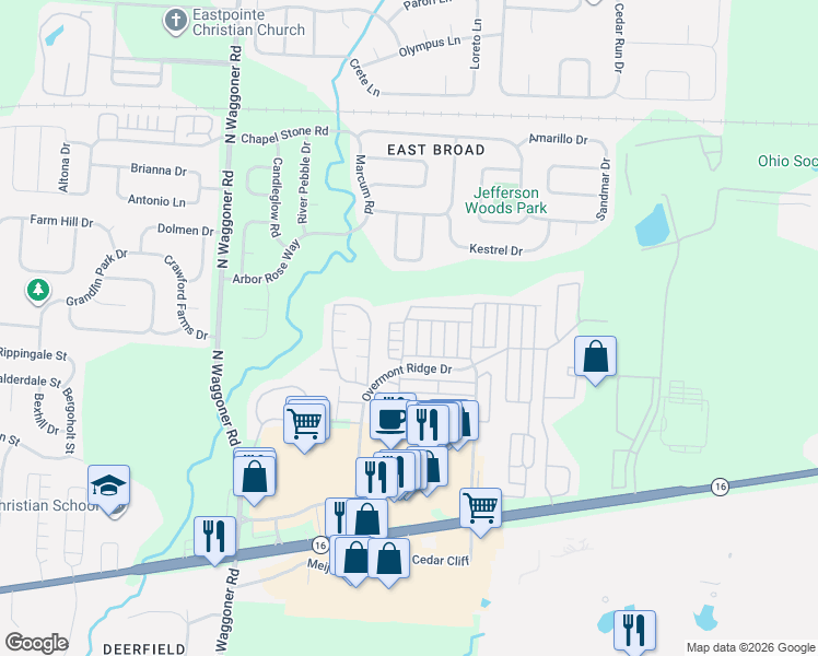 map of restaurants, bars, coffee shops, grocery stores, and more near 8163 Hawkswillow Drive in Columbus