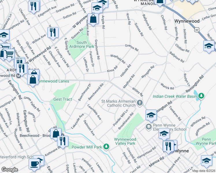 map of restaurants, bars, coffee shops, grocery stores, and more near 900 Delmont Drive in Wynnewood