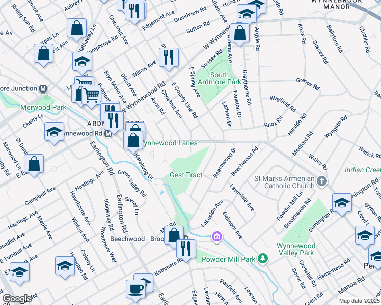 map of restaurants, bars, coffee shops, grocery stores, and more near 1900 Chestnut Cir in Ardmore